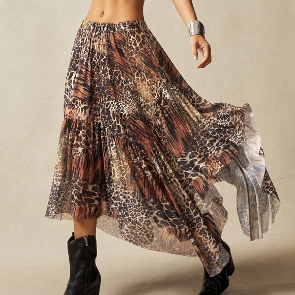 Brown Boho Women's Music Festival Holiday Beach Style Mesh skirt - Picture 4 of 7
